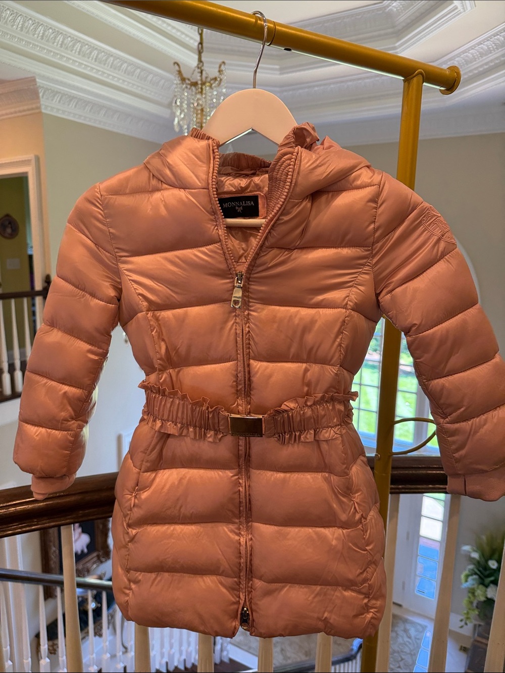 MonnaLisa Quilted Hooded Belted Coat - Rose